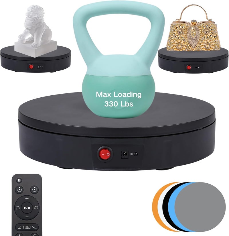 JAYEGT Motorized Rotating Display Stand, 330Lbs Load，360 Degree Electric Rotating Turntable for Photography Products Display，Live Show,Remote Control +5 Colors Backgrounds (Black/8.66inch /Wired) - Image 1